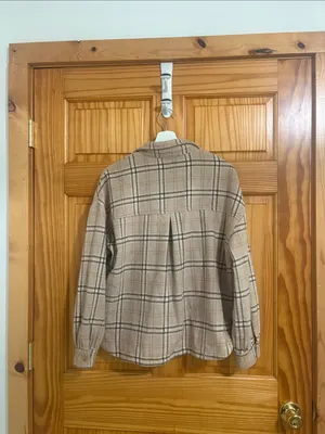 Nordstrom Size Small Brown and Pink Plaid Flannel Shacket Jacket thumbnail 5