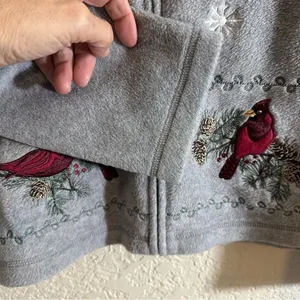 Croft‎ & Barrow Fleece Zip Up Jacket Gray PXL Women Cardinal Snowflake Winter thumbnail 7