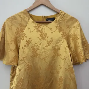 Lulus Blossom Golden Yellow Floral Jacquard Shift Dress‎ Lightweight Satin Sz S thumbnail 4