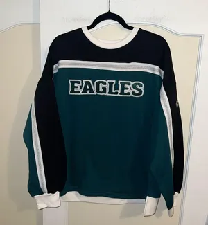 NWT Eagles NFL Team Apparel Silver Glitter Midnight Green Bench Crewneck Glll thumbnail 3