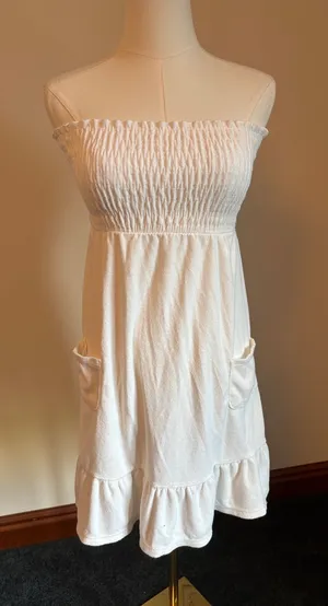 Motherhood White Strapless Smocked Sundress with Pockets thumbnail 1