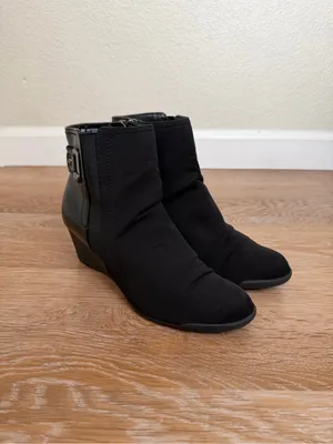 Anne Klein Sport Women's Black Comfort Zip Wedge Ankle Bootie, Size 6M thumbnail 3