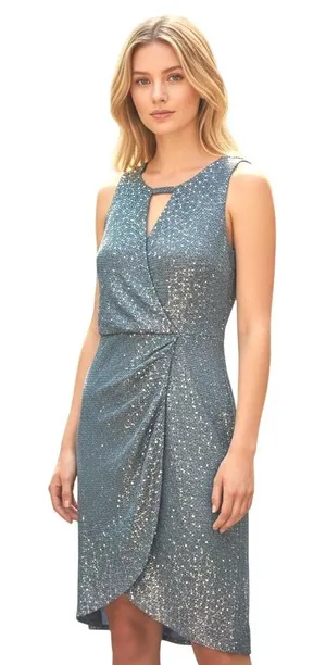Altar'd State Bluebell Sequin Dress M Blue‎ NEW Faux Wrap Metallic Keyhole thumbnail 1