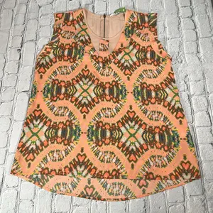 Collective Concepts Multicolor Watercolor Coral sleeveless Blouse size Large thumbnail 1