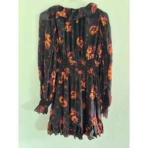Ulla Johnson Adara Dress Womens 2 Black‎ Orange Mini Floral Silk Smocked Party thumbnail 3