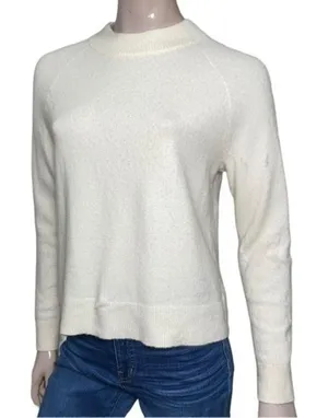 Athleta Women’s Size S White Cream Merino Blend Fuzzy Crewneck Sweater thumbnail 1