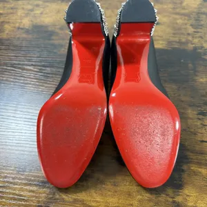 Christian Louboutin Donna 85 Black Leather Silver Spike Block Heel Pumps 35.5 thumbnail 8