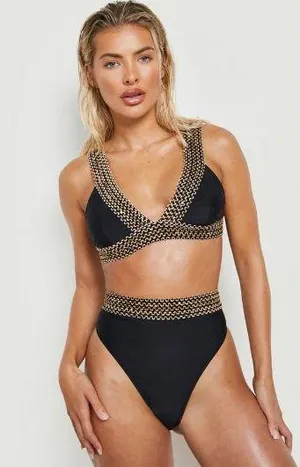 Boohoo New Black Embroidered Bikini Set thumbnail 1