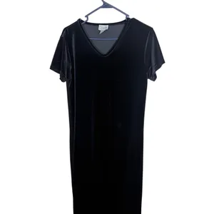 Cassini Black Velvet Maxi Dress V-Neck Short Sleeve Stretch Column Gown Large thumbnail 2