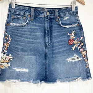 Abercrombie & Fitch Floral Embroidered Distressed Skirt - Boho Chic size 26! thumbnail 1