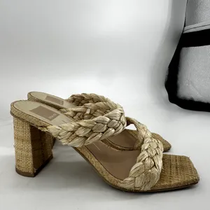 Dolce Vita Paily Natural Raffia Woven High Heel Slide Sandals Square Beige 8.5 thumbnail 3