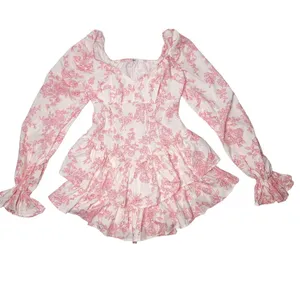 flouncy ruffly girly tiered off the shoulder corset style long sleeve dress xs thumbnail 3