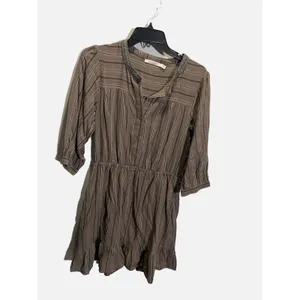 Ellison Mini Dress Womens Medium Brown‎ Striped Boho Ruffle Crochet Trim Casual thumbnail 2