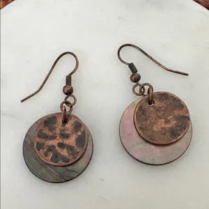 Lia Sophia Layered Hammered Copper and Iridescent Shell Drop Earrings thumbnail 2