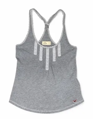Hollister Womens Y2K Grey Lace Trim Racerback Tank Size M Heathered Cotton thumbnail 1