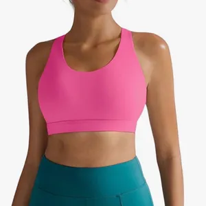 Running Girl Vivid Pink Scoop Neck Strappy Sports Bra Mesh Lined Sz M No Pads thumbnail 1