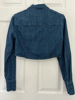 Zara Cropped Denim Shacket Utility Western Minimalist Y2K Button Up Blue Size XS thumbnail 3