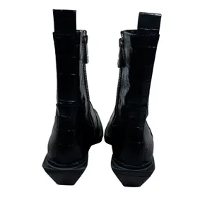 Zara Croc Embossed Square Toe Ankle Boots Black Architectural Heel Size 38 / 7.5 thumbnail 5