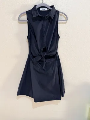 DO+BE Black Tie Front Cutout Shirt Dress Size S 100% Cotton Sleeveless thumbnail 3