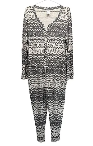 PINK Victoria’s Secret Onesie All Over Graffiti Logo Print Waffle Texture Pjs thumbnail 1