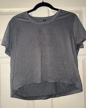 adidas Women’s Charcoal Gray Short Sleeve Logo Tee thumbnail 1