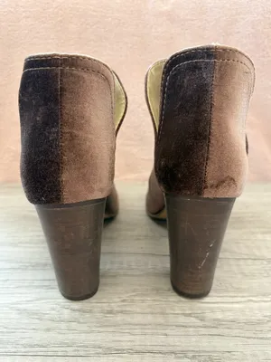 Steve Madden Kaitt Brown Velvet Velour Peep Toe 3.5” Stacked Block Heel 9 thumbnail 3