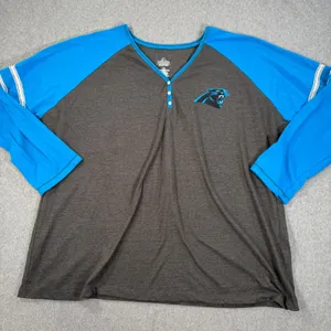 Carolina Panthers Majestic Raglan Tee Shirt Women's 2X Blue Gray NFL Long Sleeve thumbnail 1