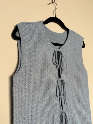 Blue Coquette Vest with Front Tie Closure thumbnail 2
