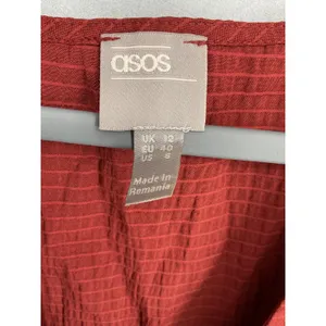 ASOS Women Midi Dress Rust Orange Textured V-Neck Pockets Back Tie Size 8 thumbnail 7