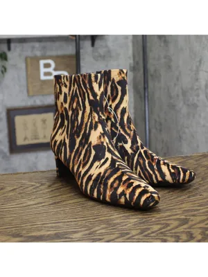 NWT A New Day Block Heel Ankle Boots 94568629 Tiger Print Brown Multi 8.5M thumbnail 2