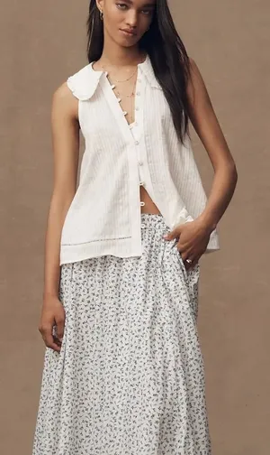 Pilcro White Keira Tank Button Front Peter pan Collar Size Medium thumbnail 1