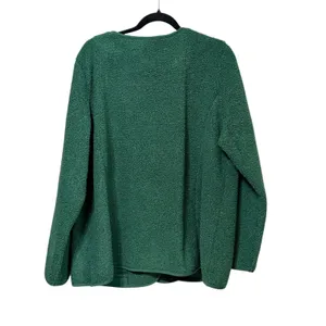 Susan Graver Weekend Green Sherpa Teddy Fleece Button Front Cardigan Jacket XL thumbnail 3
