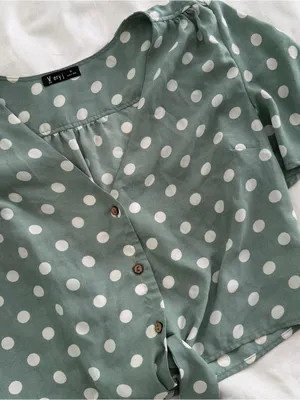 Very J Polkadot button up tie front blouse size medium thumbnail 2