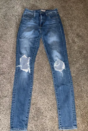 Levi's 721 High Rise Skinny Jeans, Size 26, Distressed Blue thumbnail 1