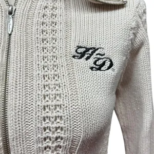 Harley-Davidson Full Zip Shawl Neck Sweater Cream Silver Sparkle Small thumbnail 3