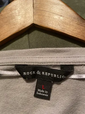 Rock and Republic Gray Born To Rock Long Sleeve Shirt L Beads frayed rhinestone thumbnail 7