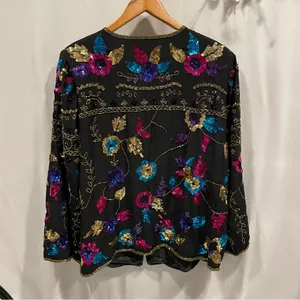 Stunning Drapers & damon’s silk beaded sequin cardigan vintage heavy thumbnail 6