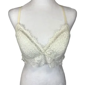 Aerie Eyelash Lace Bralette Womens L‎ Ivory Racerback Wireless Padded Sexy thumbnail 2
