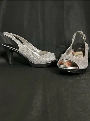 Nine West Women’s Silver Glitter Slingback Peep-Toe Heels 7.5 thumbnail 2
