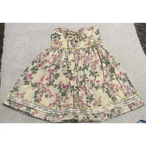 Hazel Strapless Floral Sundress Yellow Pink Green L 100% Cotton Lace Bow Ruffle thumbnail 14