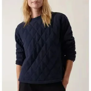Athleta Sweatshirt Navy Blue Retroplush Quilted Crewneck Side Zippers size Small thumbnail 12