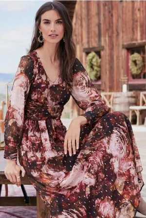Soft Surroundings Rina Silk Floral Maxi Dress Women’s Size 14 thumbnail 1