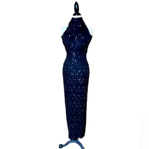 Scala Black Silk Heavily Beaded Sleeveless Long Special Occasion Dress Gown Sz S thumbnail 2