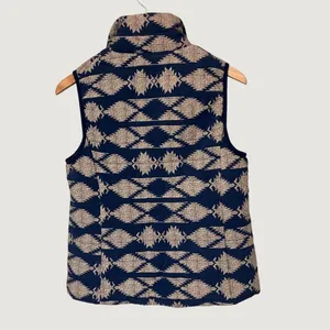 Entro Women Navy Blue Tan Southwestern Geometric Quilted Puffer Vest J8776 Large thumbnail 3