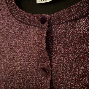 Zara Metallic Knit Cardigan Women's Medium Purple‎ Party Cropped Holiday Glam thumbnail 6