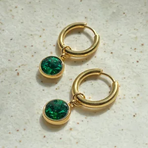 Handmade gold tone stainless steel green simple minimalist hoop earrings💚 thumbnail 5