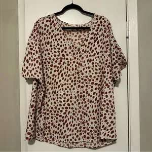 Entro short sleeve blouse cream brown size XL thumbnail 1