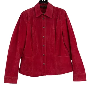 Coldwater Creek Y2K Suede Jacket Sz M Red Boho Western Snaps Cottage Ranchcore thumbnail 2