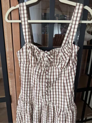 Anthropologie NWT Gingham midi dress Avec Les Filles Ruched Sleeveless Square Neck drop waist thumbnail 7