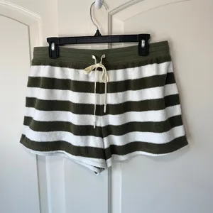 Outerknown High Tide Striped Terry Shorts Green White‎ Lounge Organic Cotton L thumbnail 2